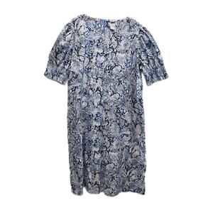 Chico’s Smocked Puff Sleeve Blue Reptile Print Midi Dress Women’s 16/18 (3)